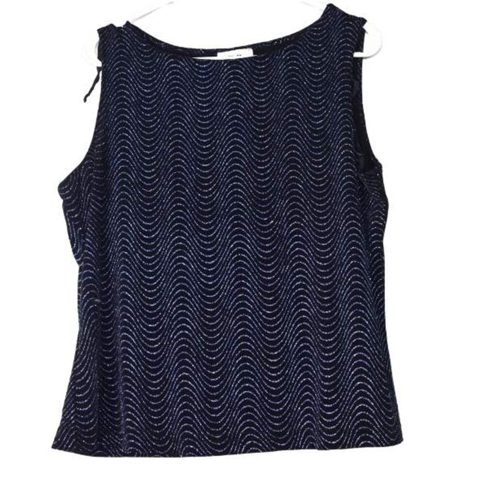vintage glamorous J.B.S. Ltd. sleeveless top XL navy wavy sparkles on black base
